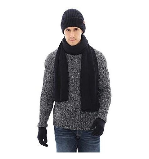 Skullies & Beanies 3 Pieces Winter Warm Knit Beanie Hat + Long Scarf + Non-Slip Touch Screen Gloves Gift Set Scarfs for Men W...