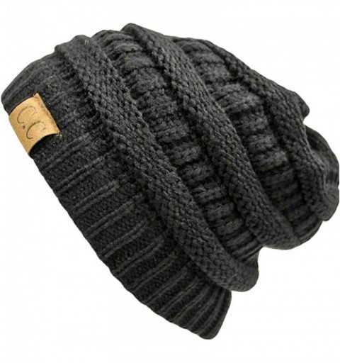 Skullies & Beanies Unisex Plain CC Beanie Cap Warm Thick Bubble Knit Winter Ski Hat - Dark Gray - CI18IKDAKRR $15.30