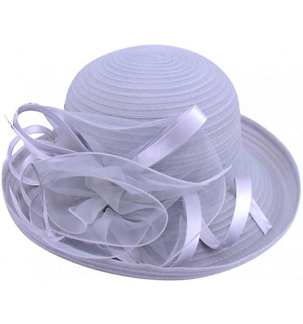 Sun Hats Women's Summer Sun Hat Foldable Floppy Organza Wide Brim Bucket Hat Straw Hat - Gray - C018DAZUMCR $17.09