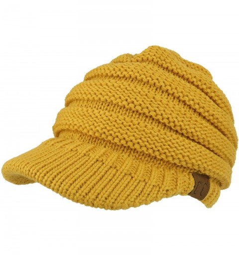 Skullies & Beanies Women's Ribbed Knit Winter Ponytail Visor Beanie Cap - Mustard - CQ188QC5MNL $17.94
