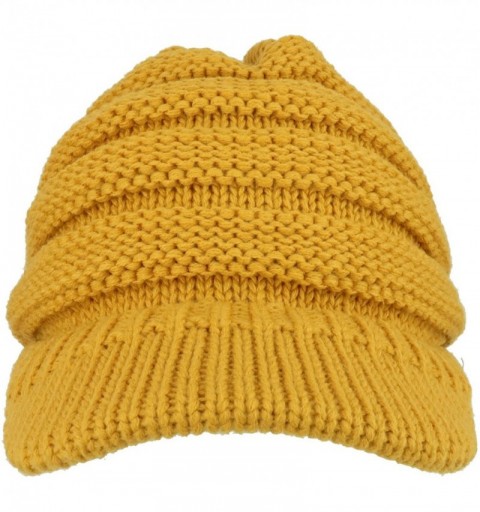 Skullies & Beanies Women's Ribbed Knit Winter Ponytail Visor Beanie Cap - Mustard - CQ188QC5MNL $17.94