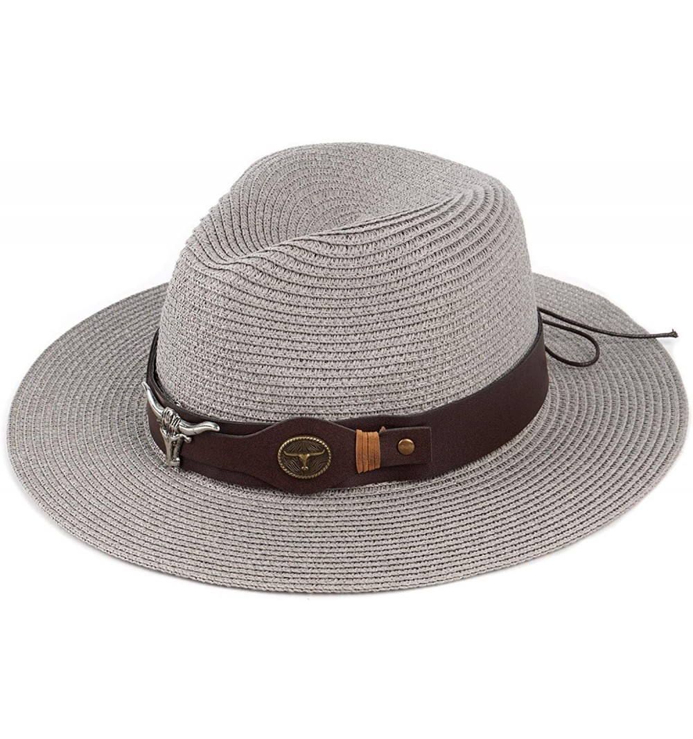 Fedoras Summer Fedora Straw Panama Hat Roll up Straw Beach Sun Hat Sun Protection UPF50+ - B-grey - CE18UMH4NWI $12.21